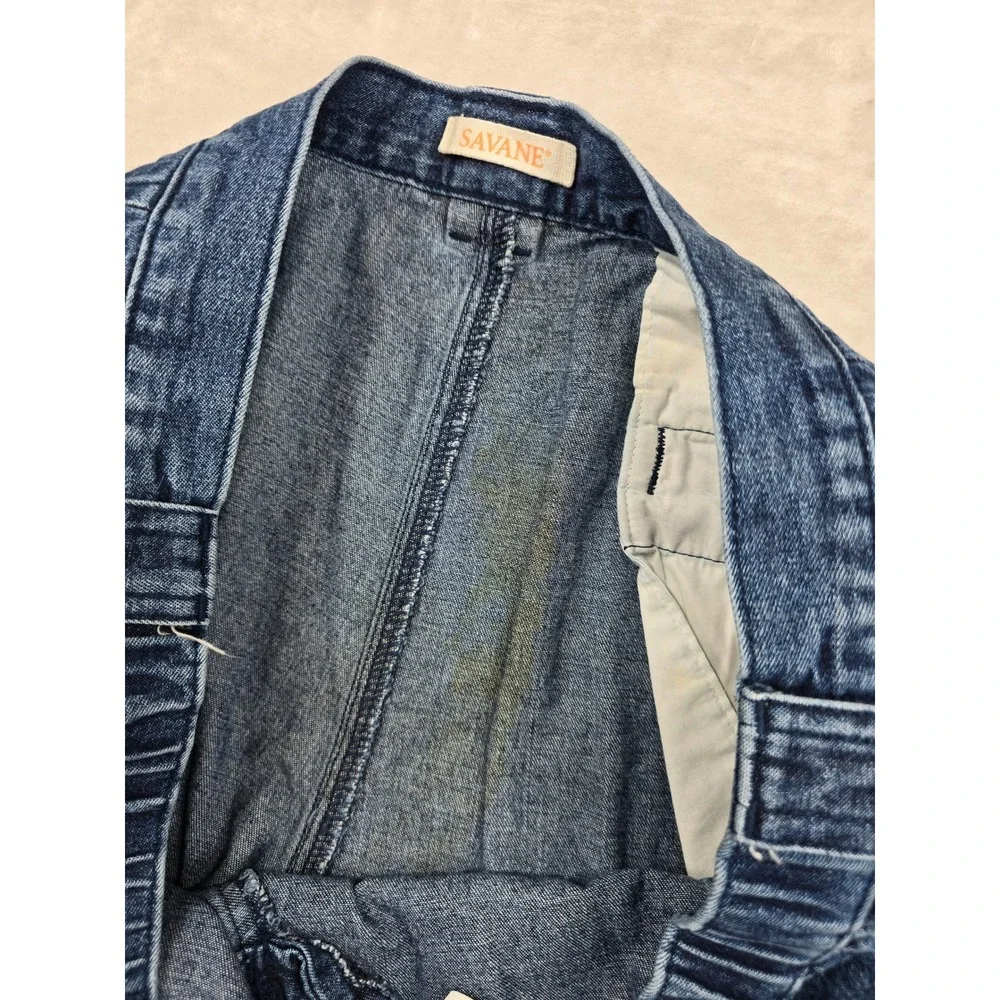 Savane Cargo Shorts Mens 44 Blue 100% Cotton Denim Elastic Waist‎ Casual Utility
